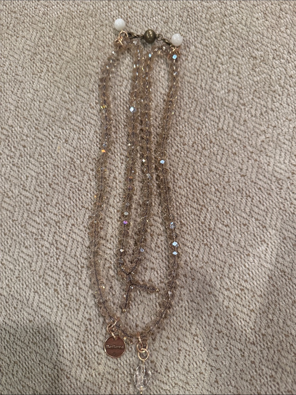 Stunning Layered Crystal Pendant Necklace in Champagne with magnetic clasp